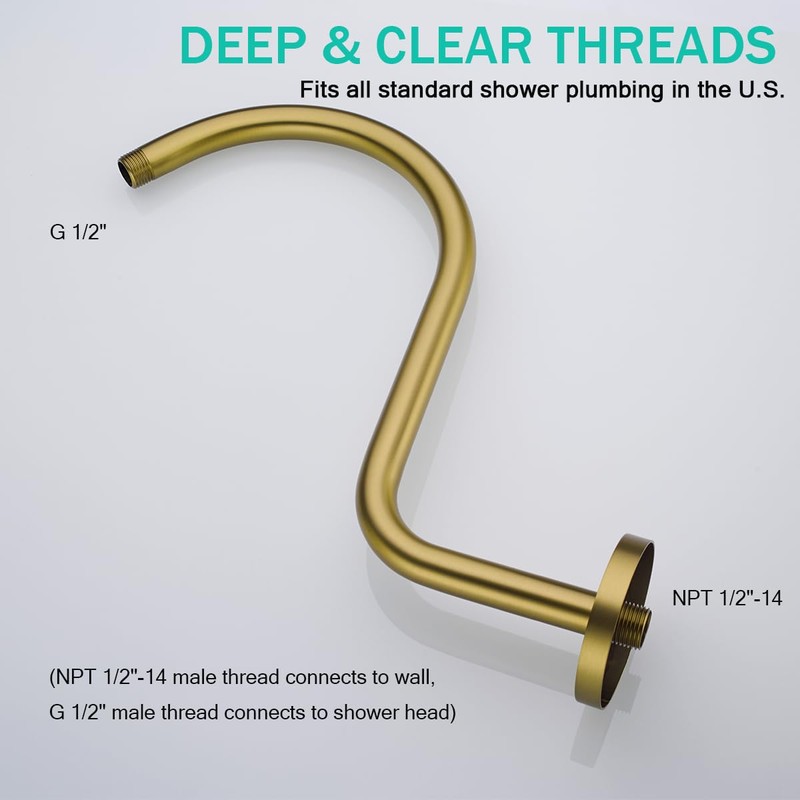 SEABEFORE 13 Inch Shower Arm,S Shaped Shower Head Riser Pipe