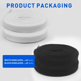 NDTEZUGT 2 Pairs Casual Shoe Laces for Vans Canvas Shoes, 5/16"(8mm) Athletic Cotton Shoelaces Replacesment Strings for Sneakers (Black+White,63"/160cm)