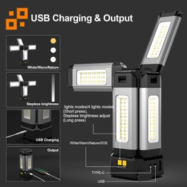 AODOO Upgraded Aluminum13200mAh Rechargeable Work Light with Folding Stand and Carrying Bag, 8000 Lumen Stepless Dimmable, White/Warm/Nature White with Detachable Tripod (No Tripod)