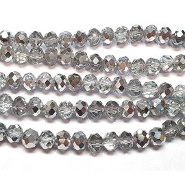 Czech Crystal Glass Beads, CZ Bohemian Faceted Rondelle Glass Beads, 4/6/8/10 mm (Silver Crystal, 6x4 mm)