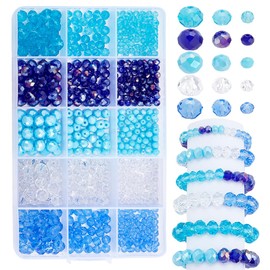 PH PandaHall 475PCS Blue Crystal Beads, 4mm 6mm 8mm Blue Sea Faceted Glass Bead 5 Colors Electroplate Rondelle Loose Beads Spacers for Hawaii Boho Bracelets, Necklaces, Crafts DIY Jewelry Making