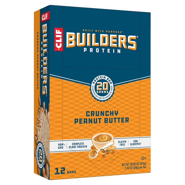 CLIF BUILDERS - Protein Bars - Crunchy Peanut Butter - 20g Protein - Gluten Free (2.4 Ounce, 12 Count)