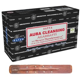 Satya Nag Champa Aura Cleansing Incense Sticks | x12 pack | with SAMASIA incense sticks holder | Used for Auomatherapy, Spa, Yoga, Weddings, Meditation, Healing, Positivity and Relaxation