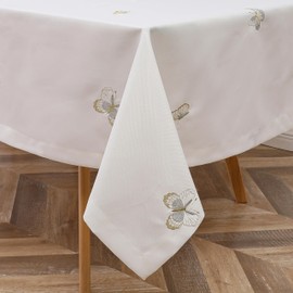 Majestic Giftware Linen Look Polyester Tablecloths for Rectangle Tables | (70/160) - TC1554 Silver/Gold Butterfly Design Table Cover | Washable Tablecloth for Kitchen & Dining