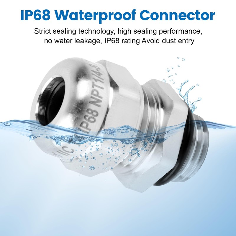 2 Pcs 1/4" NPT Stainless Steel Waterproof Cable Gland, IP68