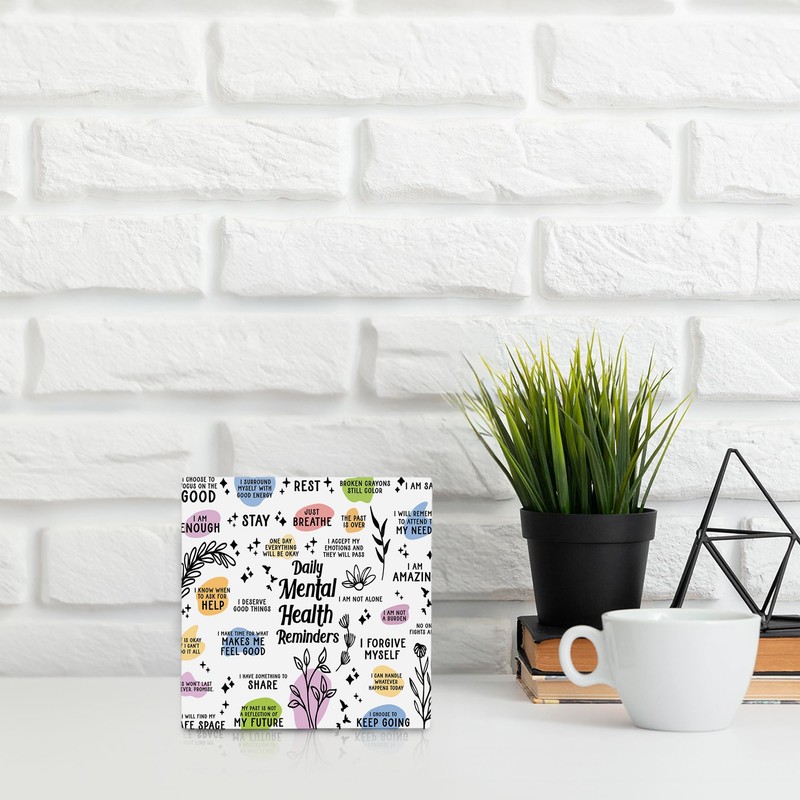 OFlich Mental Health Wooden Sign - Daily Reminders Wooden Box