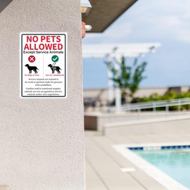 PreZiouz 1 Pack Metal No Pets Sign, 10" x 14" No Dogs Or Pets Allowed Except Service Animals Sign for Business, Made of 40 mil Rust Free Aluminum, Reflective & UV Protected and Weatherproof