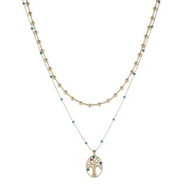 HZMAN Tree of Life Necklace for Women 14K Gold Plated Cubic Zirconia Pendant Layered Choker Necklaces Party Birthday Jewelry Gift, Brass, Cubic Zirconia