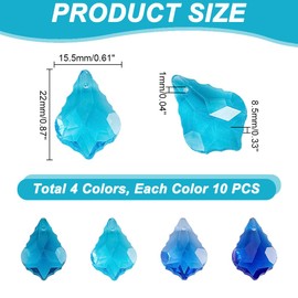 AHANDMAKER 50Pcs Faceted Crystal Beads 5 Colors Top Drilled Leaf Glass Pendants 22mm Blue Birthstone Lustered Faceted Glass Bead Charms for Jewelry Craft Making