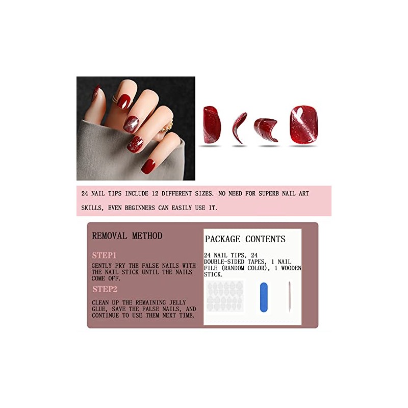 Uñas Postizas Cuadradas Cortas Con Diseños Presión, Uñas Postizas Blancas