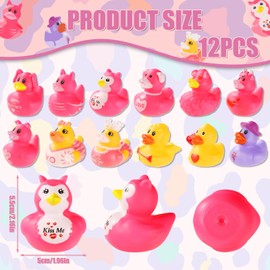 12pcs Valentine's Day Rubber Ducks, 1.97x2.36 Inch Cute Bath Duck Toys Colorful Valentines Ducks Gift Decoration Valentines Day Party Favors for Kids Gift Exchange