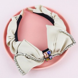 Brihasory Sparkle Rhinestone Knotted Headbands for Women and Girls Big Bow Crystal Jeweled Headband Fashion Mardi Gras Accessories Party Prom Carnival Valentines Headwear Hair Hoop(Beige)