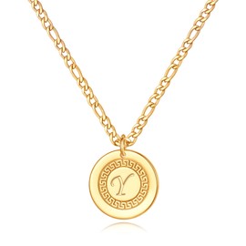 Initial Necklace for Men - Gold Letter Y Pendant Initial Necklace for Men Boys Stainless Steel Figaro Link Chain Initial Necklace Women Mens Jewelry Birthday Gifts for Men Boyfriend Christmas Gifts