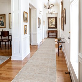 BYYVOO Long Hallway Runner Rugs - 3x16 Washable Runner Rug Low Pile Rug with Non Slip Backing Floor Mat Non Slip Moroccan Indoor Carpet for Kitchen Bedroom Entryway 3x16 Beige