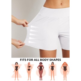 baleaf Women's 5 inch Swim Board Shorts Swimming Bottoms High Waisted Tummy Control Swimsuits Beach Shorts with Liner White L