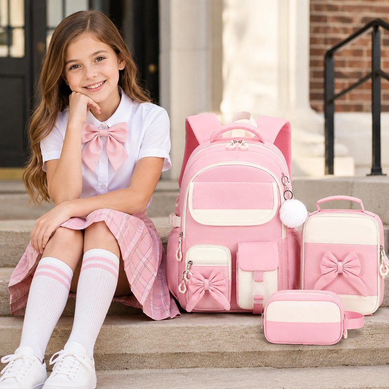 Tecoloy Backpack for Girls, 3PCS Girls Backpack with Lunch Box
