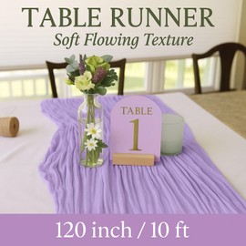 10FT Lilac Purple Cheesecloth Table Runner 120 Inch Rustic Boho Gauze Cheese Cloth Table Runner for Wedding Baby Shower Bridal Shower Birthday Party Home Decorations