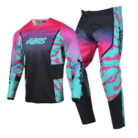 Willbros Motocross Jersey Pants Combo Mens Women Dirt Bike MX Gear Set Offroad Riding Adult Racewear Blue Pink (Jersey XL Pants 36)