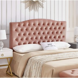 24KF Velvet Upholstered Tufted Button Queen Headboard and Comfortable Fashional Padded Queen/Full Size headboard- Blush