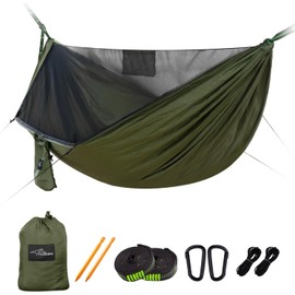 Travel Bird Camping Hammock with Mosquito Net and Ridge Rope, 290 * 140CM Large Space, Portable Lightweight Hanging Hammocks with Tree Straps for Outside, Hiking, Travel and Backpacking