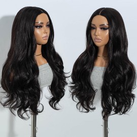 Joedir Wear and Go Glueless wig Pre Cut Lace No Glue Body Wave Synthetic Lace Front Wigs for Women Ready to Wear Middle Part Wig 26 Inch