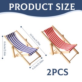 Set of 2 Mini Deck Chairs, Small Mini Beach Chair, Mini Deck Chair, Miniature Decoration, Miniature Deck Chair, Miniature Decoration, Approx. 11 x 6 cm, for Garden, Beach, Micro Landscape, DIY