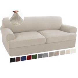 Turquoize 3 Piece T Cushion Sofa Slipcovers Stretch Couch Cover Furniture Covers with 2 Individual T Cushion Covers, Washable (2 Cushion Sofa, Island Fossi)