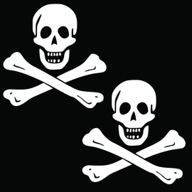 Auto Vynamics - PPFS-JR03-6-GWHI - Gloss White Vinyl "Jolly Roger" Pirate Flag Symbol Decal - Samuel "Black Sam" Bellamy / Edward England Skull & Crossbones (Crossed Bones) Design - Matching Pair - (2) Piece Kit - 5-by-5-inches