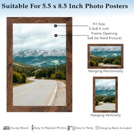 QOTIB 5.5x8.5 Picture Frame Deep Brown for Wall Hanging or Tabletop, Wood 5.5 x 8.5 Frame Photo Frame for Wall Horizontally or Vertically, Deep Brown, 3 Pack