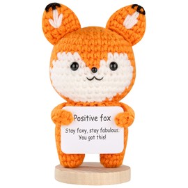 Shlyfen Funny Crochet Positive Fox Toy Plushies– Handmade Emotional Cheer Up Support Knitted with Encouragement Card for Birthday, Cute Fox Home Office Desk Car Dashboard Decor for Adults 15+
