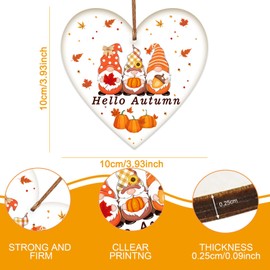 iwiio Hello Autumn Decorations Wooden Heart Hanging Plaque Autumn Gifts Printed Autumn Leaves,Pumpkin, Maple Autumn Accessories Decor for Thanksgiving and Autumn
