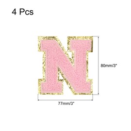 sourcing map 4Pcs Chenille Letter Patches Iron on Letter Patches Pink Alphabet N 3in Height for Clothing, Shoes, Hats, Backpacks