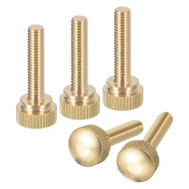 sourcing map M6x25mm Knurled Thumb Screws, 5pcs Brass Knurled Thumb Screws Bolts with Shoulder Grip Knobs Fasteners, Brass Tone