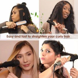 NITION LCD Ceramic Tourmaline Hot Hair Comb Flat Iron 450°F Gold