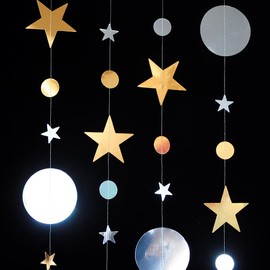 （48pcs 156inch） * 3 String Twinkle Little Star Party Garlands Glitter Hanging Moon Stars Decorations Banner Backdrop Decor for Ramadan Wedding Xmas Birthday EID Graduation (Gold & Silver)