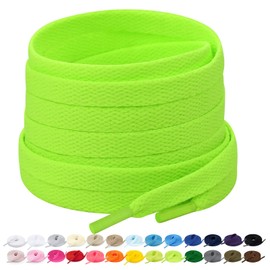 Stepace 2 Pairs Flat Shoelaces, 8mm Wide Premium Replacement Shoe Laces for Trainers, Sports, Casual Shoes, Neon Green