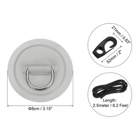 PATIKIL D-Ring Patch, 6 Pcs Stainless Steel D-Ring PVC Patch Pad No Glue Include with 8.2ft Elastic Cords and Hooks for Inflatable Boat Paddle Board Canoe Surfboard, Gray