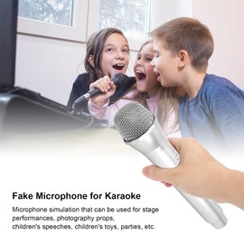 Plastic Fake Microphone for Costume Realistic Rock Star Microphone Toy for Karaoke Stage Practical Use Party Favor Decorative Props (Silver)