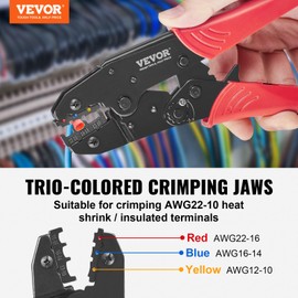 VEVOR Crimping Tool For Insulated Electrical Connectors AWG22-10 Heat Shrink/Nylon Terminal Crimper, Wire Crimp Pliers with a Pair Of Gloves, a Wire Stripping Pliers, and 210pcs Heat Shrink Tubes