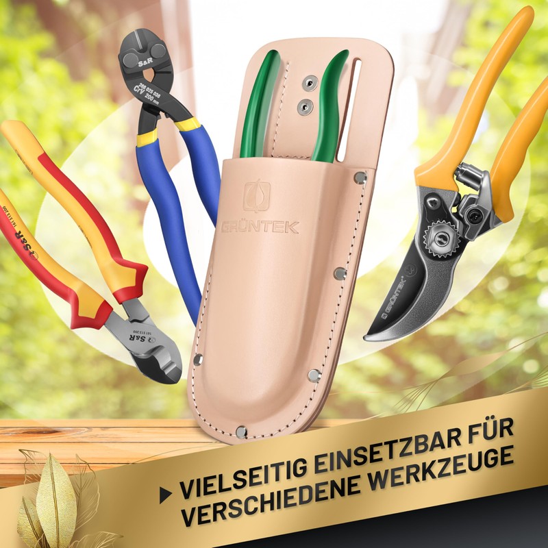 GRÜNTEK Premium Secateurs Holster Premium Natural Brown Genuine Leather Secure