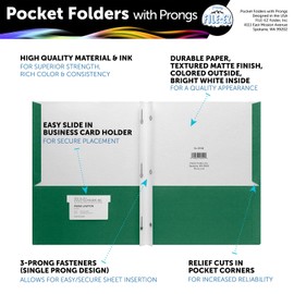 FILE-EZ Two-Pocket Folders with 3-Prong Fasteners, Green Color, 25-Pack, Durable Textured Paper, Matte Finish, Letter Sheet Size (EZ-92560)