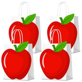 KERINGO 24 PCS Apple Gift Bags Teacher Appreciation Gift Red Apple Bag with Handle for Teacher Student Graduation School Exchange Supplies Thank You Party Favors