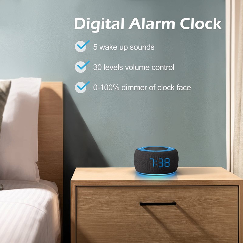 Buffbee Sound Machine & Alarm Clock 2-in-1, 0-100% Clock Face