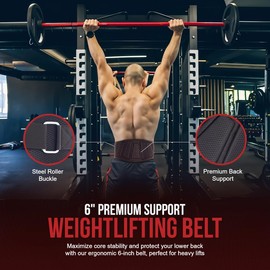 GYMCORE Weight Lifting Back Support Belt - Velcro Locking Gym Belt for Men and Women - 6" Adjustable Weightlifting Belt for Strength Training Olympic Lifting Powerlifting Deadlift, Medium