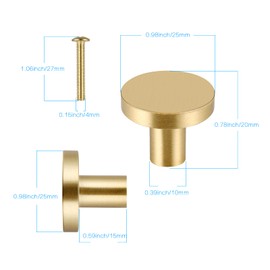 JIZZU 6 Pcs Solid Brass Gold Drawer Knobs [20 * 25mm], Durable Cabinet Knobs, Single Hole Door Handles for Cupboard, Wardrobe, Dresser Drawer, Furniture Decoration with Screws