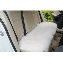 INZOEY Sheepskin Car Back Seat Cover Pad 18x53.5 inch Long Wool Seat Cushion Winter Warm Universal Fit Auto, SUV, Truck, Dinner Chair Office Chair Back White