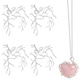 Mabor 4Pcs Branch Shape Blank Pendants Bezels for Jewelry Making Silver Brass Prong Pendant Settings Metal Claw Pendant Tray Bezel Irregular Charms for DIY Crafts Necklace Pendant Making