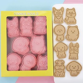 8 Pcs Puppy Cookie Cutter with Plunger Stamps, Cute Cookie Cutters for DIY Biscuit Dog Snacks Cheese Baking