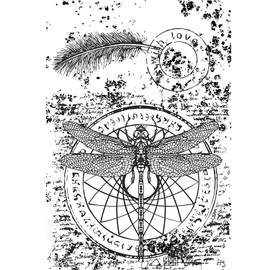 VTOS 3.94”*5.91” Vintage Dragonfly Feather Text Clear Rubber Stamp for Card Making, Transparent Embossing Silicone Seal Stamp for Scrapbook Journal Paper Album Craft