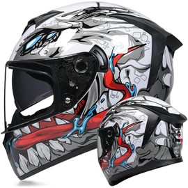 MotuoMr Unisex-Adult Full Face Motorcycle Helmet DOT Approved Motorbike Moped Street Bike Racing Crash Helmet with Graphic (Transparent Mirror, Small)